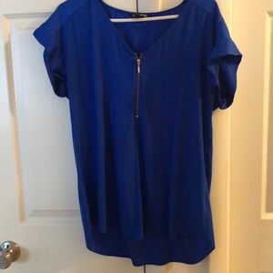 Blue silk zip up blouse